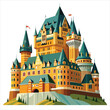 colorful flat illustration of iconic landmark, chateau frontenac