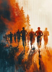 Wall Mural - people running with determination
