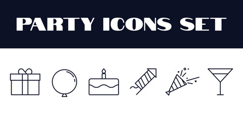 Birthday Party Icons Set Vector. Party Celebration Icons set Illustration. Birthday icons