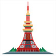 colorful flat illustration of iconic landmark, tokyo tower