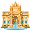 colorful flat illustration of iconic landmark, trevi fountain