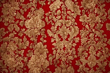 Wall Mural - A red and gold floral wallpaper with a lot of detail