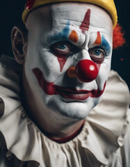 Wall Mural - adult clown with tears flowing and sad facial expression, isolated white background.	
