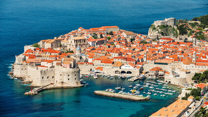 Wall Mural - The aerial view of Dubrovnik, a city in southern Croatia fronting the Adriatic Sea, Europe. Old city center of famous town Dubrovnik, Croatia. Dubrovnik historic city of Croatia in Dalmatia.