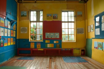 Aufkleber - Vibrant Elementary Classroom Ready for Back to School with Colorful Student Artwork Display