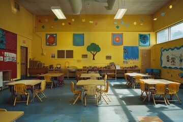 Aufkleber - Vibrant Elementary Classroom Ready for Creative Back to School Learning Experience
