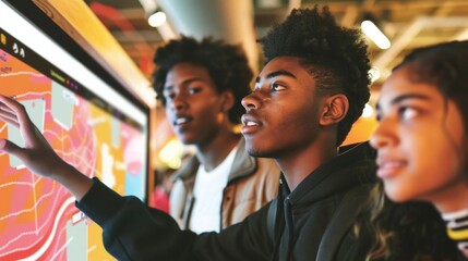 Poster - Diverse Teen Students Engage with Digital Whiteboard in Modern Classroom