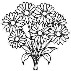 Daisy Flower  Bouquet outline illustration coloring book page design, Daisy Flower  Bouquet black and white line art drawing coloring book pages for children and adults