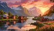 paisaje de pueblo en Noruega (paisaje 4)