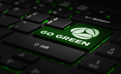 A black keyboard with a go green button