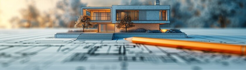 Wall Mural -  Architectural Sketch, Home Concept 3D Rendering