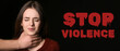 © Pixel-Shot - Man holding young woman by throat on dark background. Concept of harassment