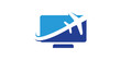 airplane monitor logo design, aviation, digital, logo design template icon, symbol, vector.