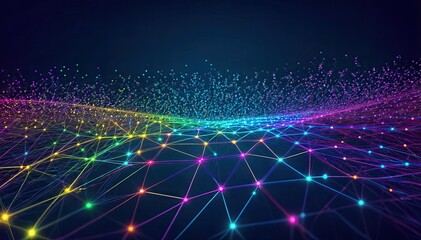 Poster - Abstract Digital Tech Multicolored Lines on Dark Blue