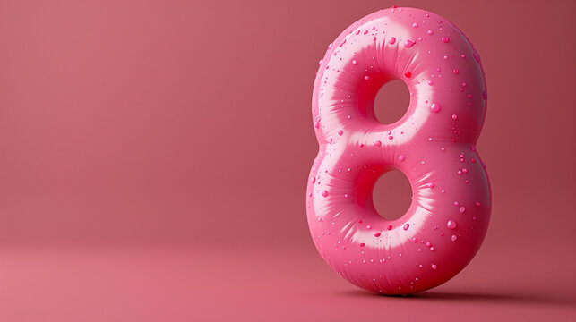 Vibrant pink number 8 with global backdrop, ideal for text.