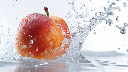 Wall Mural - Peach in water splash, fresh juicy peach