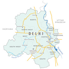 Wall Mural - Detailed map of Delhi with district with Yamuna river