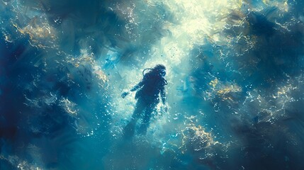 Wall Mural - A man in a scuba suit is swimming in the ocean