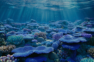Wall Mural - Vibrant coral reefs, teeming with colorful fish, create a breathtaking underwater world in tropical seas