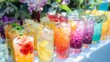 An image of a mocktail bar with colorful and creative nonalcoholic drinks on display encouraging participants to explore and enjoy new options.
