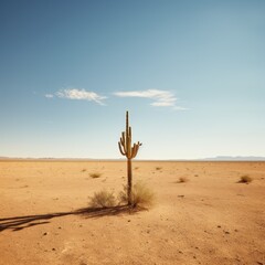 Poster - Lone cactus in desert landscape