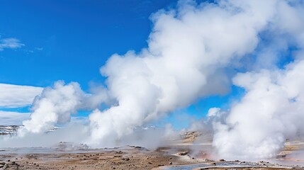 Geysers shoot hot water and steam into the air with great force. The geyser park, aesthetic landscape. Generative AI