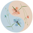 Floral symbol Yin-Yang. Almond. Geometric pattern of Yin-Yang symbol, from plants on colored background in Oriental style. Yin Yang symbol from flowers, petals. Flower illustration of mandala.