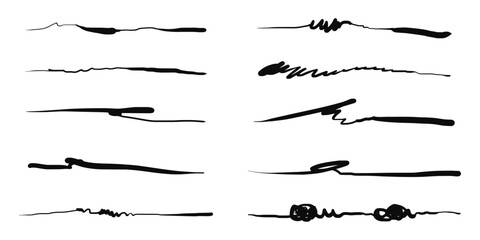 Poster - Hand drawn set of underline, curly swishes, swashes, swoops. swirl. Highlight text elements. vector illustration