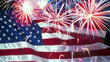 American flag with fireworks display in background