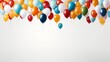 Colorful balloons floating up on a white background.