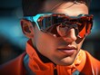 portrait of a male cyclist wearing blue and orange cycling glasses