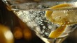 A beautifully crafted nonalcoholic martini is garnished with a twist of lemon and a few drops of bitters adding a touch of sophistication to the drink.
