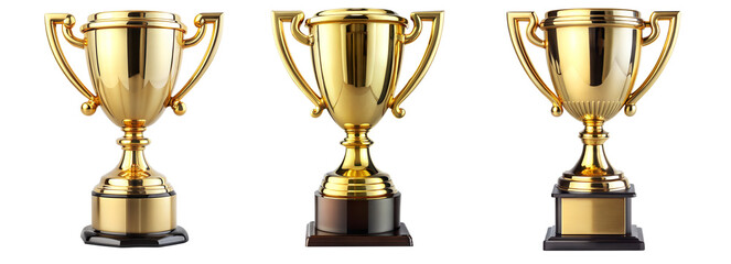 Fototapete - set of golden trophy cups for first prize winning, isolated on a transparent background. PNG, cutout, or clipping path	
