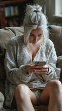 attractive beautiful European women using and texting on his smart phone mobile for service 5g digital communication and online social media city banner created by ai