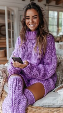 attractive beautiful European women using and texting on his smart phone mobile for service 5g digital communication and online social media city banner created by ai