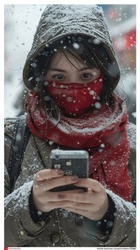 attractive beautiful European women using and texting on his smart phone mobile for service 5g digital communication and online social media city banner created by ai