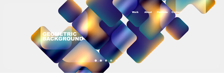 Aufkleber - A vibrant and fun electric blue abstract background with colorful squares, circles, and petals on a white backdrop. Perfect for events, branding, graphics, and animations