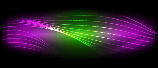 Poster - The colorful display features a vibrant purple and green wave set against a stark black background, creating a mesmerizing visual effect reminiscent of neon technology and art