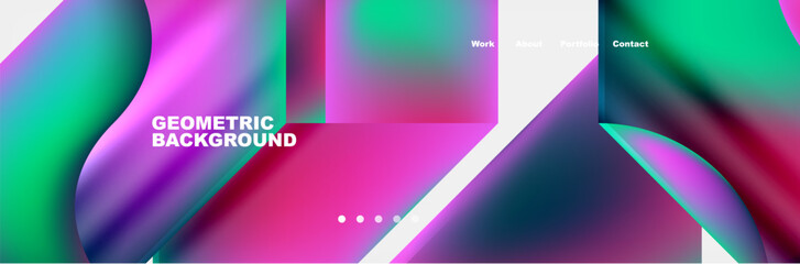 Poster - A vibrant geometric background featuring a gradient of purple and green hues, including azure, violet, pink, magenta, and electric blue tints and shades