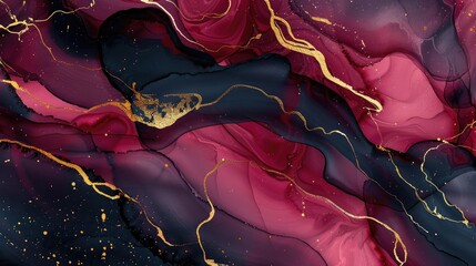 Wall Mural - Crimson Waves: Mesmerizing Red, Maroon, and Black Liquid Marble Watercolor Background