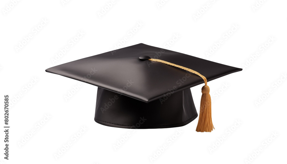 Classic black graduation cap with a gold tassel, representing academic ...