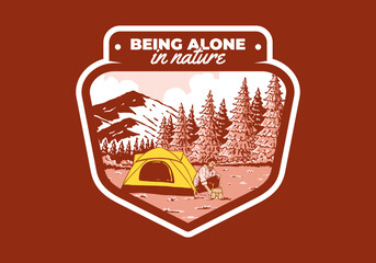 Wall Mural - camping alone in nature. vintage outdoor illustration badge design