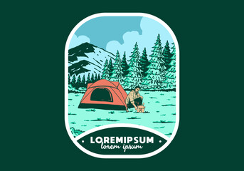 Wall Mural - camping alone in nature. vintage outdoor illustration badge design