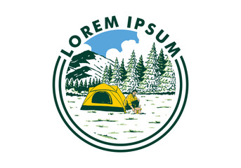 Wall Mural - camping alone in nature. vintage outdoor illustration badge design