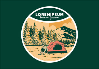 Wall Mural - camping alone in nature. vintage outdoor illustration badge design