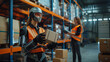© Stock Creator - Warehouse worker using advanced exoskeleton technology for logistics