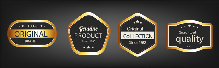 Luxury golden badges set. Collection of awards for winners in competitions. 