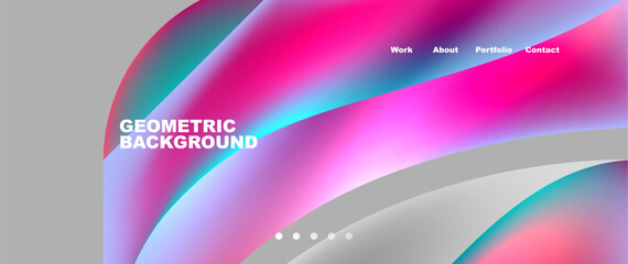 Poster - A colorful geometric background featuring a pink and blue wave on a gray backdrop, inspired by automotive design. Shades of purple, magenta, and violet add a vibrant touch