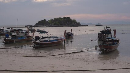 Sticker - Sunrise at sea with wooden boat