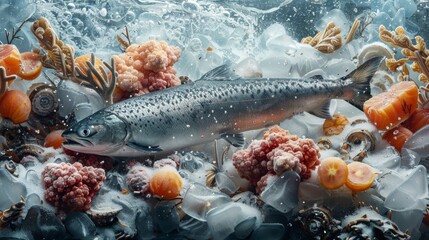 Wall Mural - the journey of frozen seafood from ocean to table, adhering to international standards